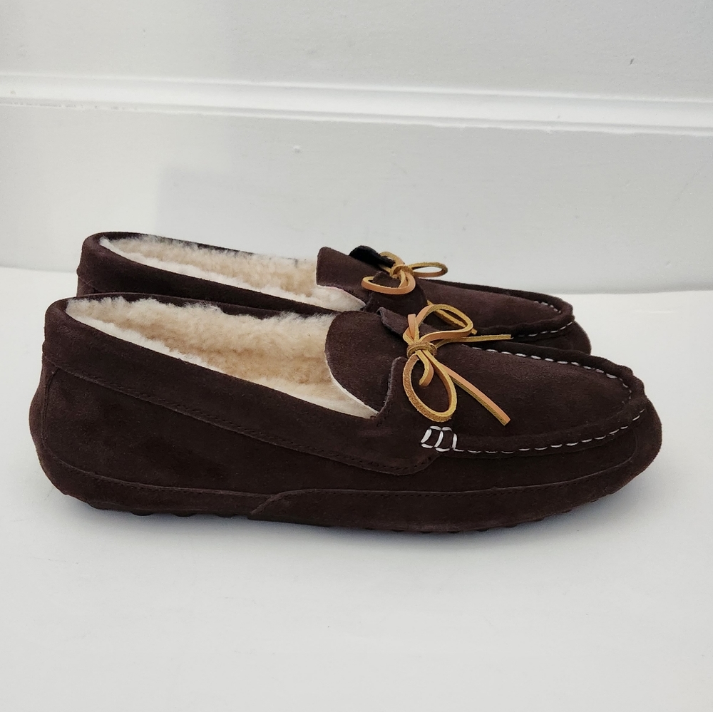 NEW Pajar Canada brown suede leather sheepskin cabin slippers house shoes men